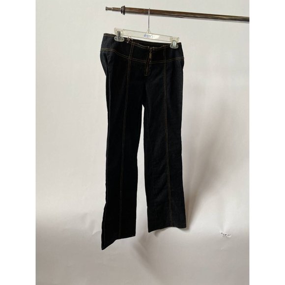 Bisou Bisou Womens Straight Leg Jeans Blue Stretch Stitching Dark Wash Denim 4 - Picture 6 of 8